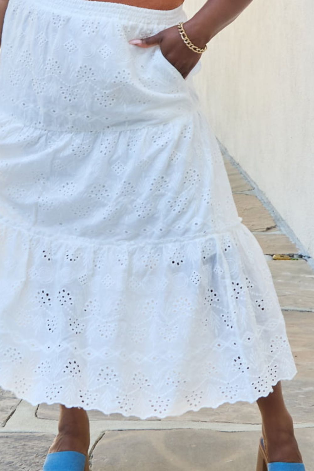 Sweet Lovey By Jen Breezy Day Full Size Eyelet Tiered Maxi Skirt