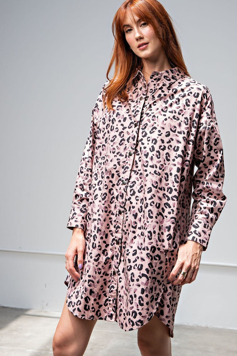 Leopard/animal Printed Shirt Dress