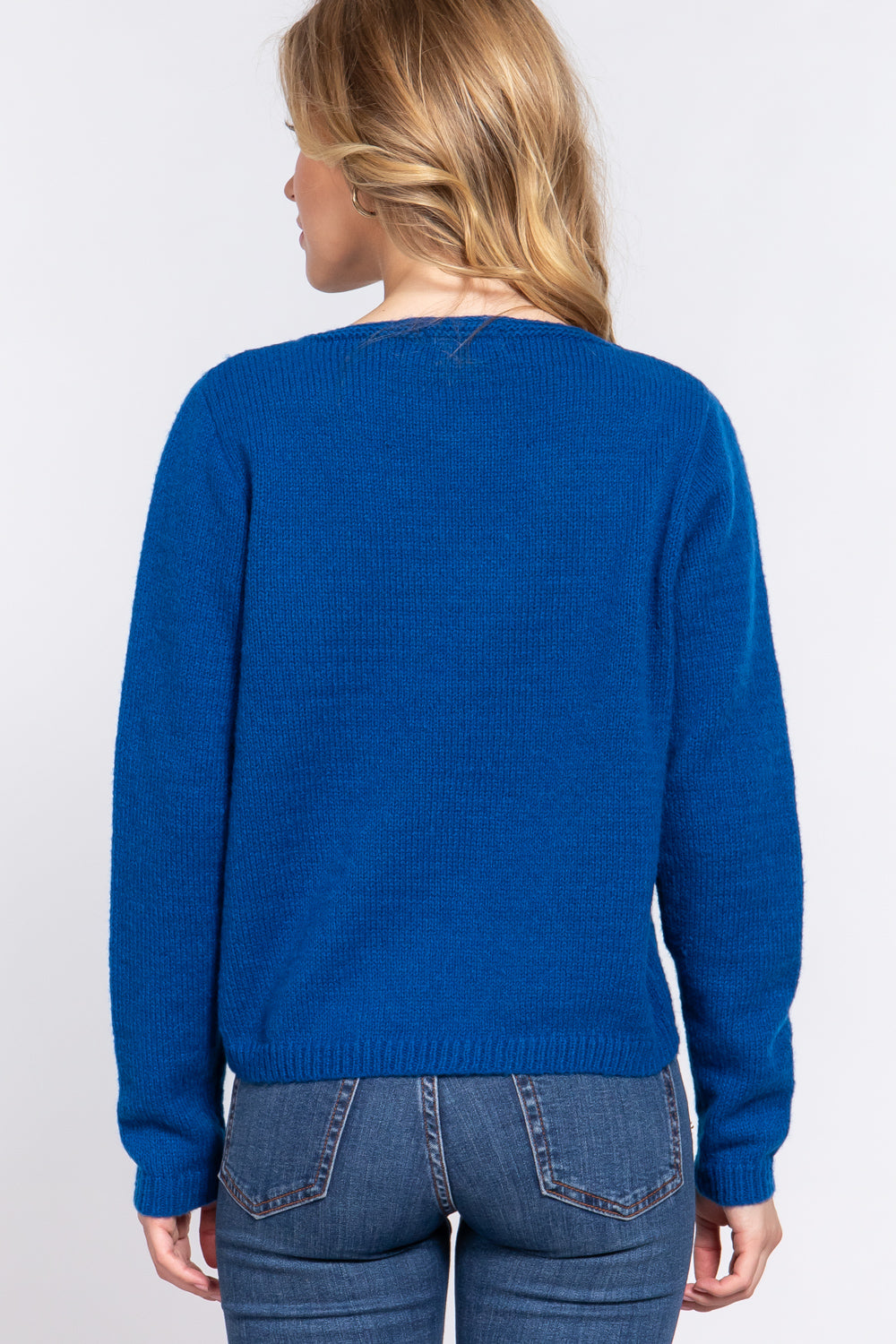Long Slv X Strap V-neck Sweater