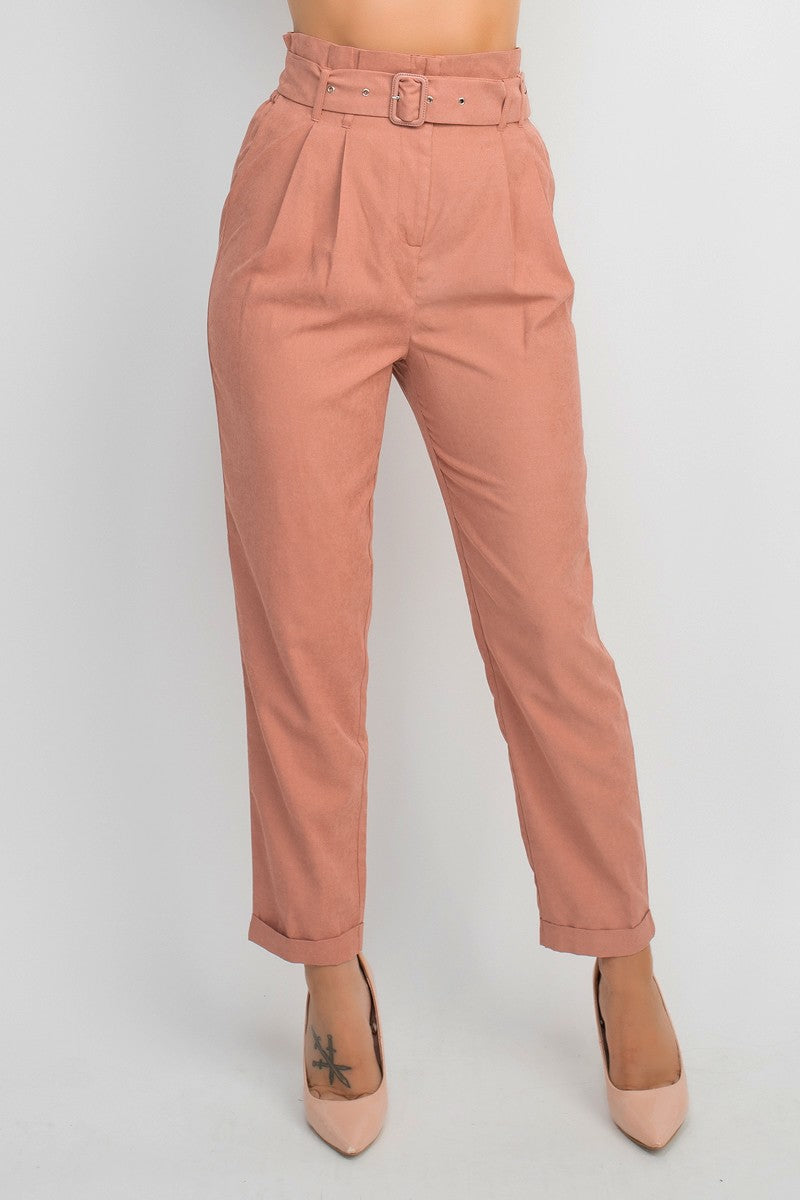 Belted Pintuck High-Rise Pants