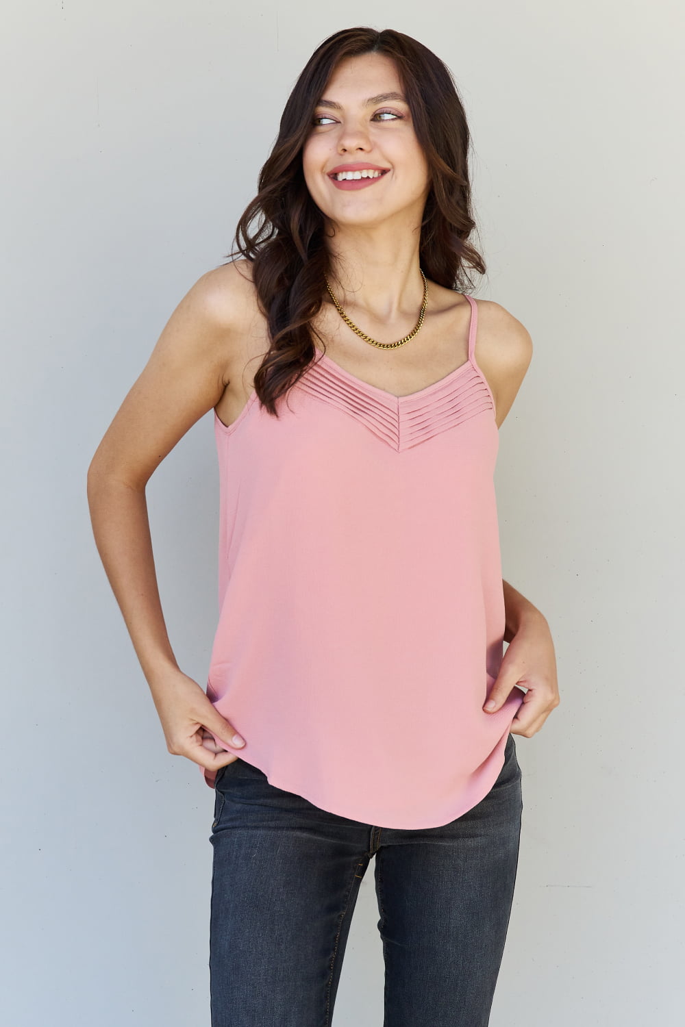 HEYSON For You & Me Full Size V-Neck Pin Tucked Cami